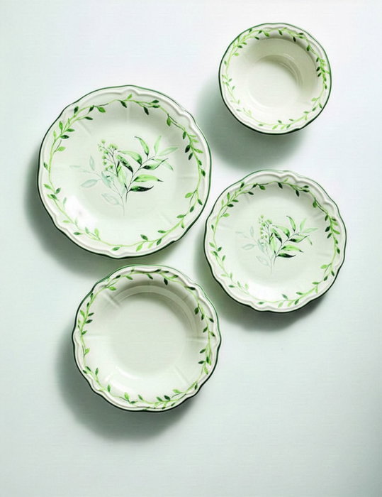 Hermia Olivessa 24 Juego de cena de porcelana, 24 piezas, blanco y verde